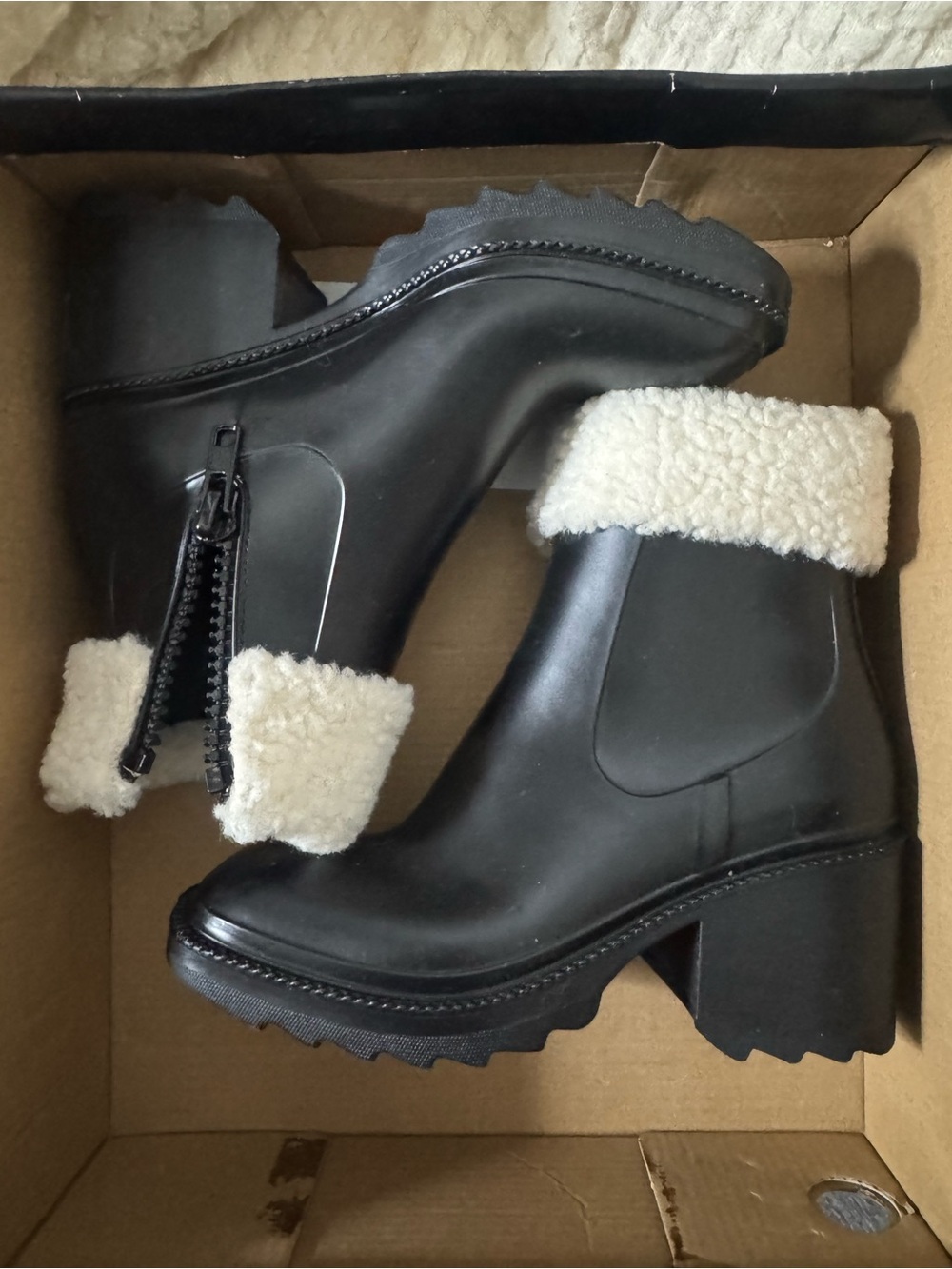 INC International Concepts Black Ankle Boots with Cream Faux-Shearling Cuff